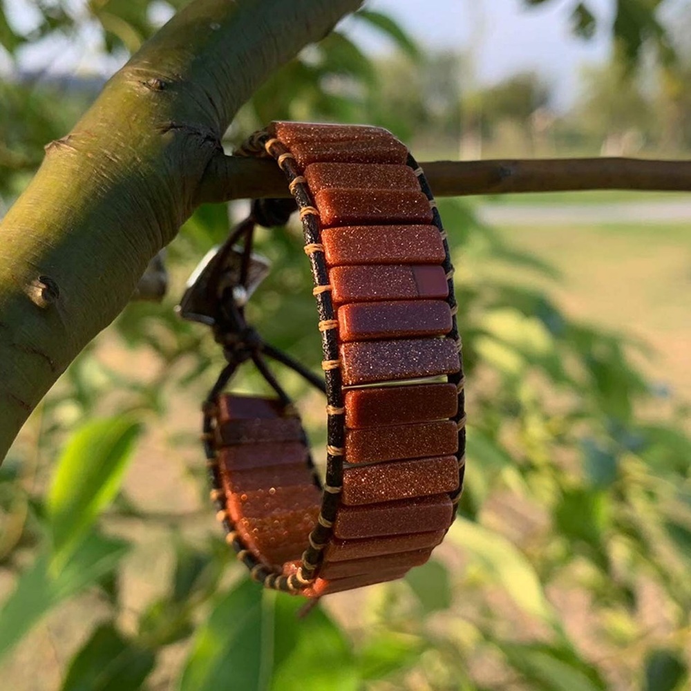 Goldstone Leather Bohemian Chakra Healing Bracelet